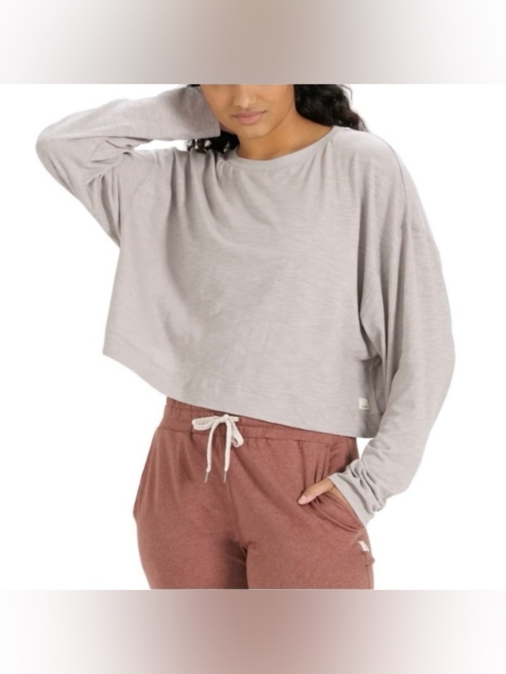 Vuori Tee Top Women S/M Sundown Oversized Boxy Cropped Pima Cotton Slub Fog Gray